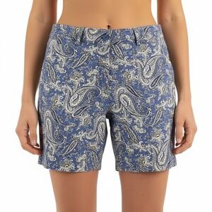 Talbots Women's Size 8 Blue Paisley Chino Shorts Stretch Cotton Casual Everyday